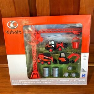 Kids Diecast Construction Playset - Orange Crane & Vehicles